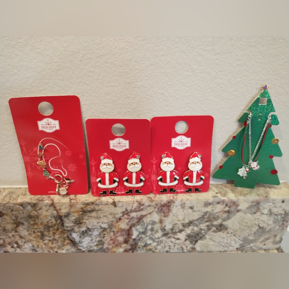Holiday Time Earrings -  Santa Claus- Christmas, Red Color Earrings, Bracelet